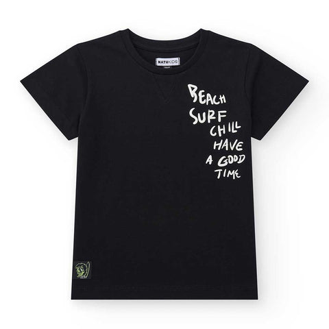 T-shirt nera con scritte bianche per bambini