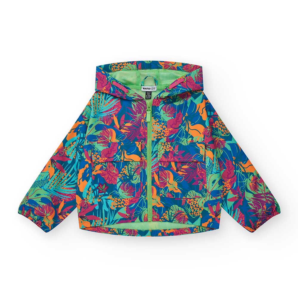 Windproof jacket from the Nath Kids Girls' Clothing Line, with hood and inner mesh, tropical patt...
