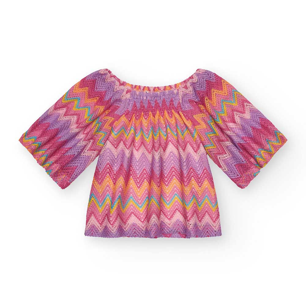 Nath Kids Girls' Clothing Line T-shirt with a loose and short fit. Soft straps and a geometric pa...