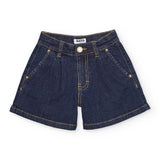 Bermuda denim blu scuro per bambina con cintura regolabile