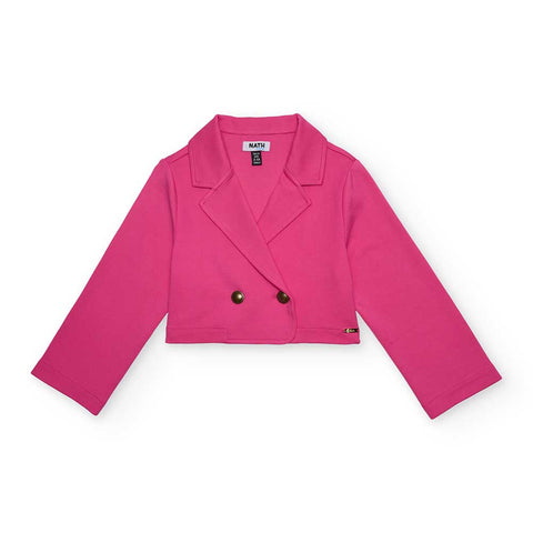 Giacca fucsia con bottoni dorati per bambina, modello corto e dal taglio elegante.