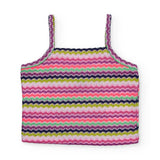 Top multicolor per bambina con bretelline e design traforato.