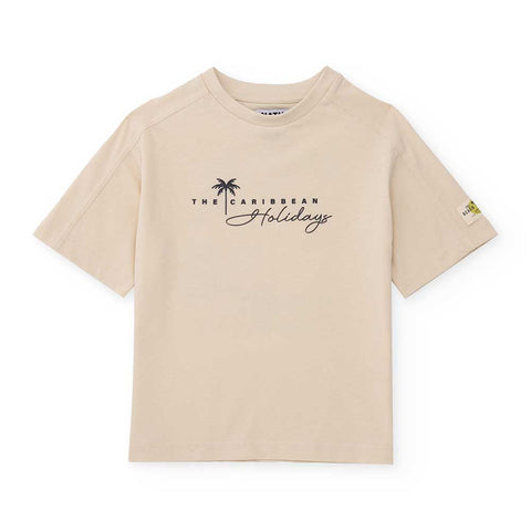 T-shirt beige con stampa palm tree