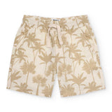 Bermuda beige con stampa tropicale color sabbia, elastico in vita con coulisse