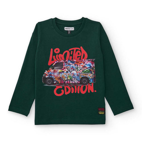 LONG SLEEVE T-SHIRT SONNY FAST DELIVERY - NATH KIDS - Colore: Verde - Stagione: Autunno-Inverno