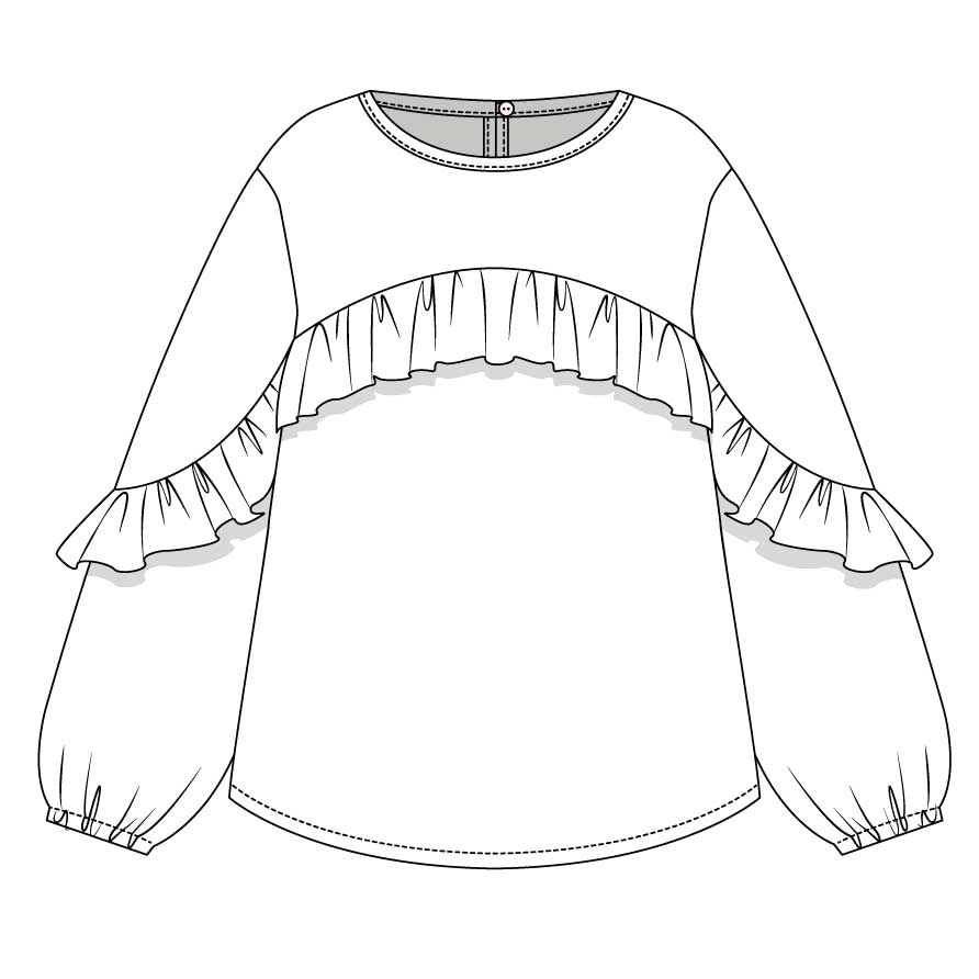 Blouse of the Nath Kids Girls' Clothing Line, with ruffle on the front and wide sleeve.
Compositi...