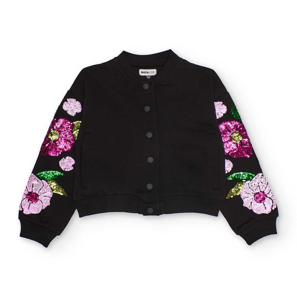 Bomber en molleton de la ligne Vêtements Fille, avec manches larges et application de paillettes ...