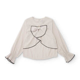 Camicia avorio con maniche lunghe e fiocco centrale con bordo nero