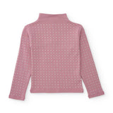Maglia a collo alto rosa con piccoli brillantini su tutta la superficie