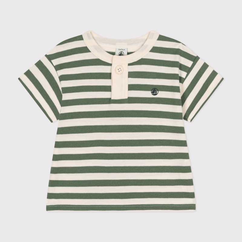 
Short-sleeved jersey T-shirt from the Petit Bateau children's clothing line. Button opening on t...