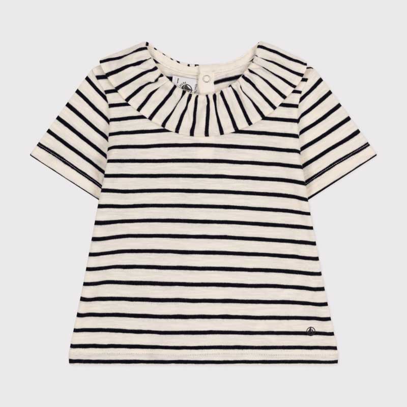 
Short-sleeved blouse from the Petit Bateau girls' clothing line in lightweight jersey. 
Snap ope...