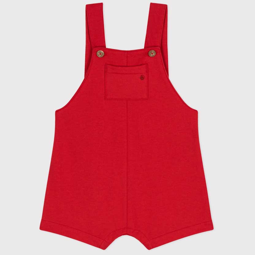 
Light fleece dungarees from the Petit Bateau children's clothing line with patch pocket on the b...