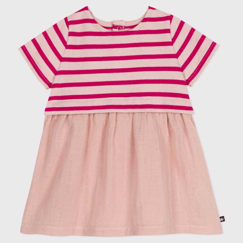 
Short-sleeved dress from the Petit Bateau Girls' Clothing Line with jersey top and cotton gauze ...