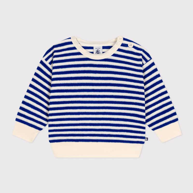 
Boucled terry sweatshirt from the Petit Bateau children's clothing line. Snap button opening at ...