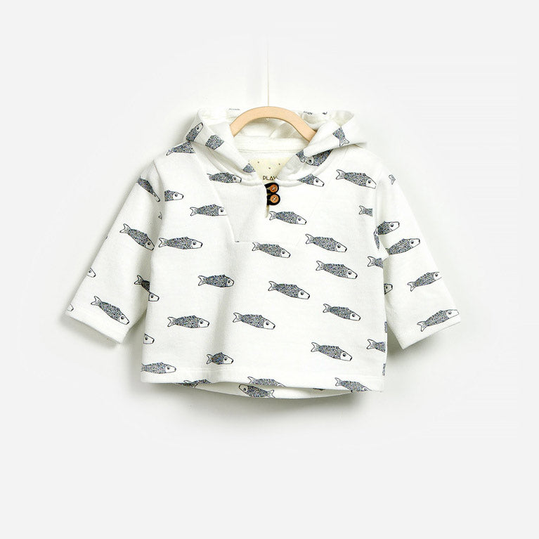 Felpina de la ligne vêtements enfant Play Up. Avec capuche et joli bouton en bois.
Très beau moti...