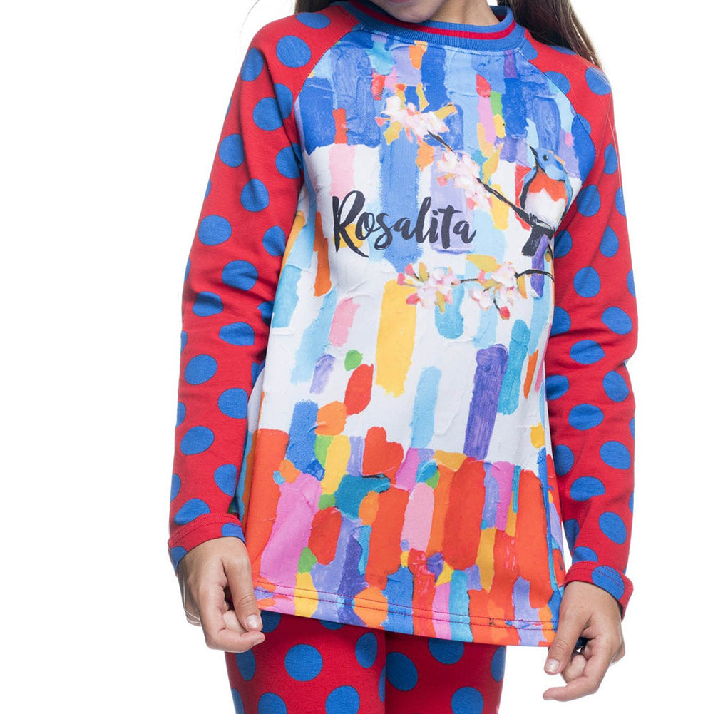 Robe de la ligne vêtements fille Rosalita Senoritas en tissu doux.
  Motif multicolore sur le dev...