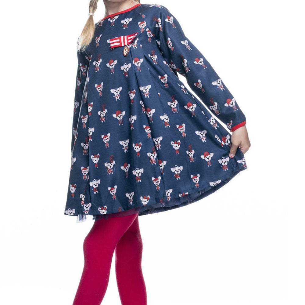 Robe de la ligne vêtements fille Rosalita Senoritas à plis, avec un charmant motif de petits chie...
