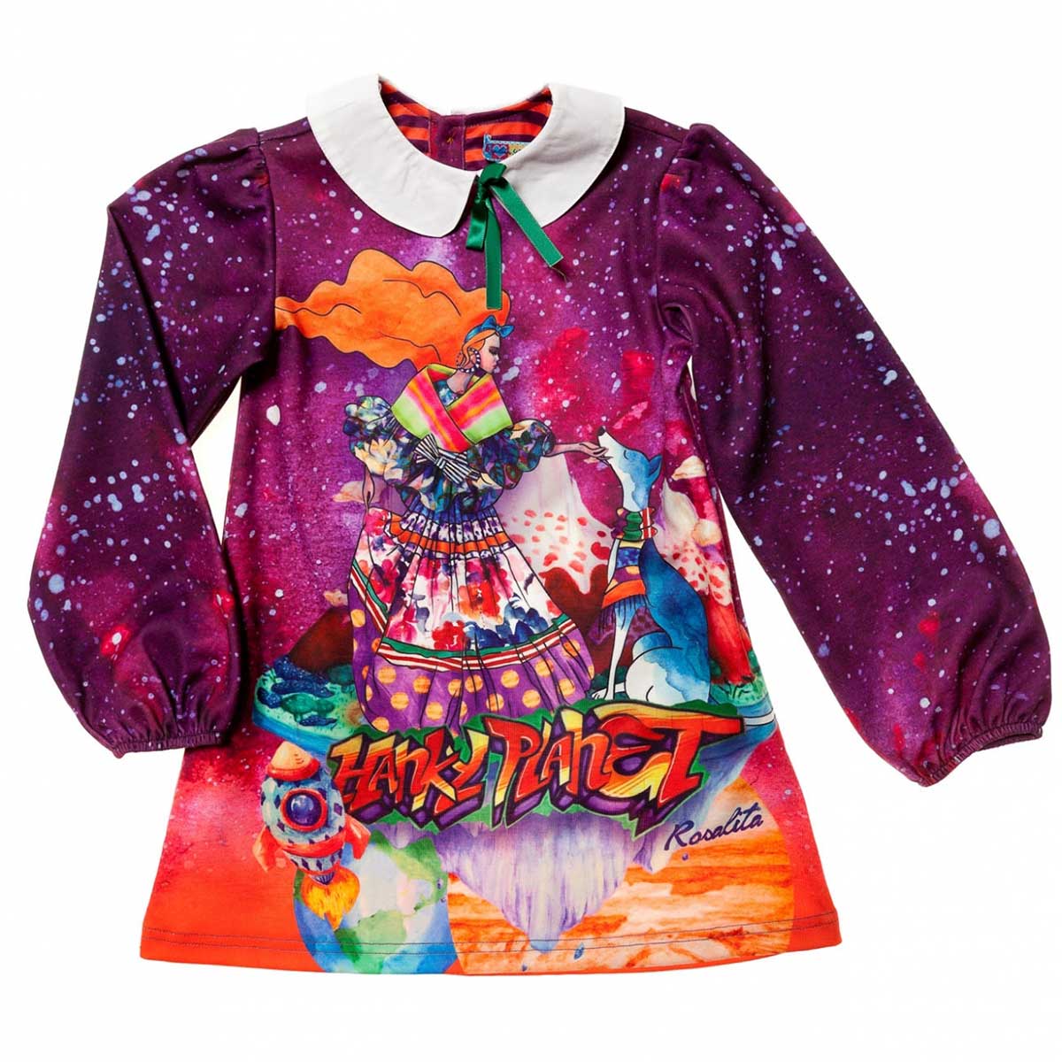 Robe avec col chemise de la ligne Vêtements Fille Rosalita Senoritas ;
  magnifique motif multico...