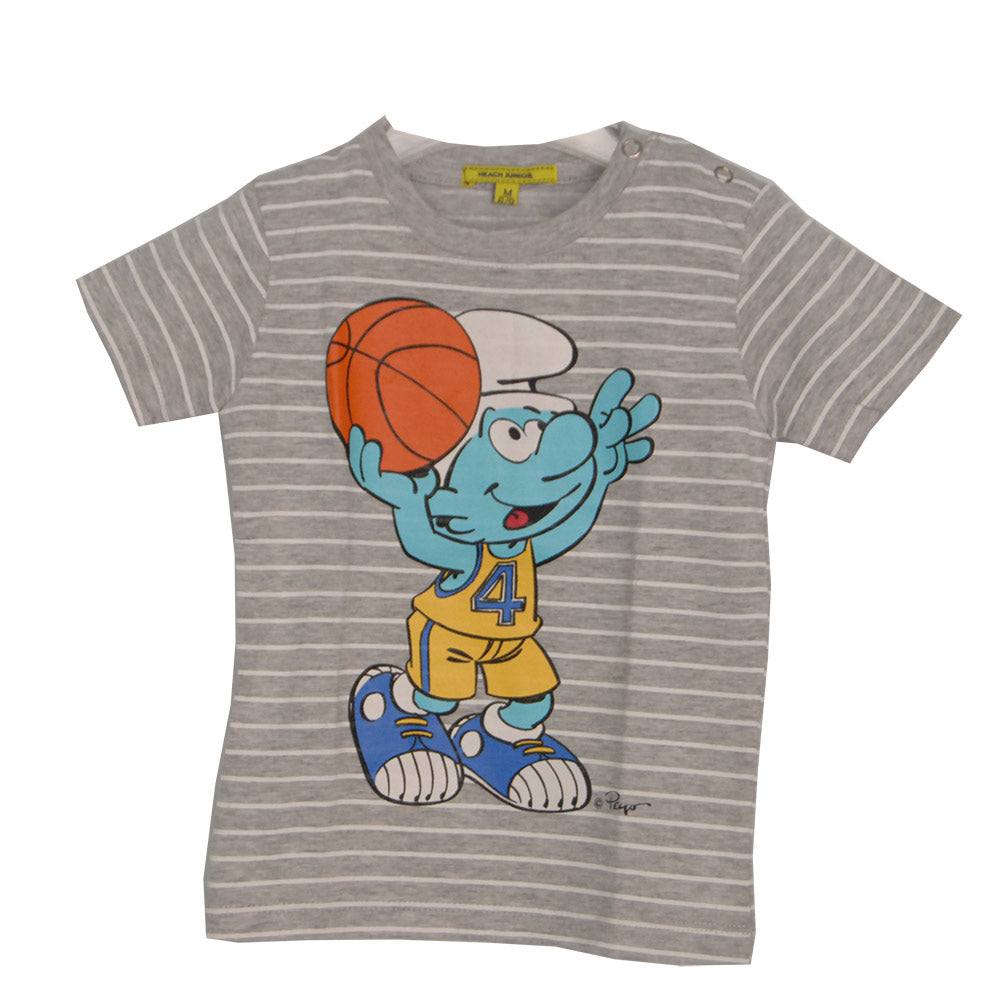 T-shirt de la ligne de vêtements enfant Silvian Heach. Motif à rayures avec une impression amusan...