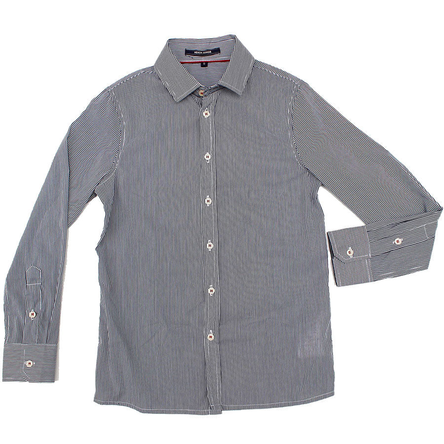 Chemise de la ligne vêtements enfant Silvian Heach à bâtonnets fond blanc rayures bleues ; coupe ...