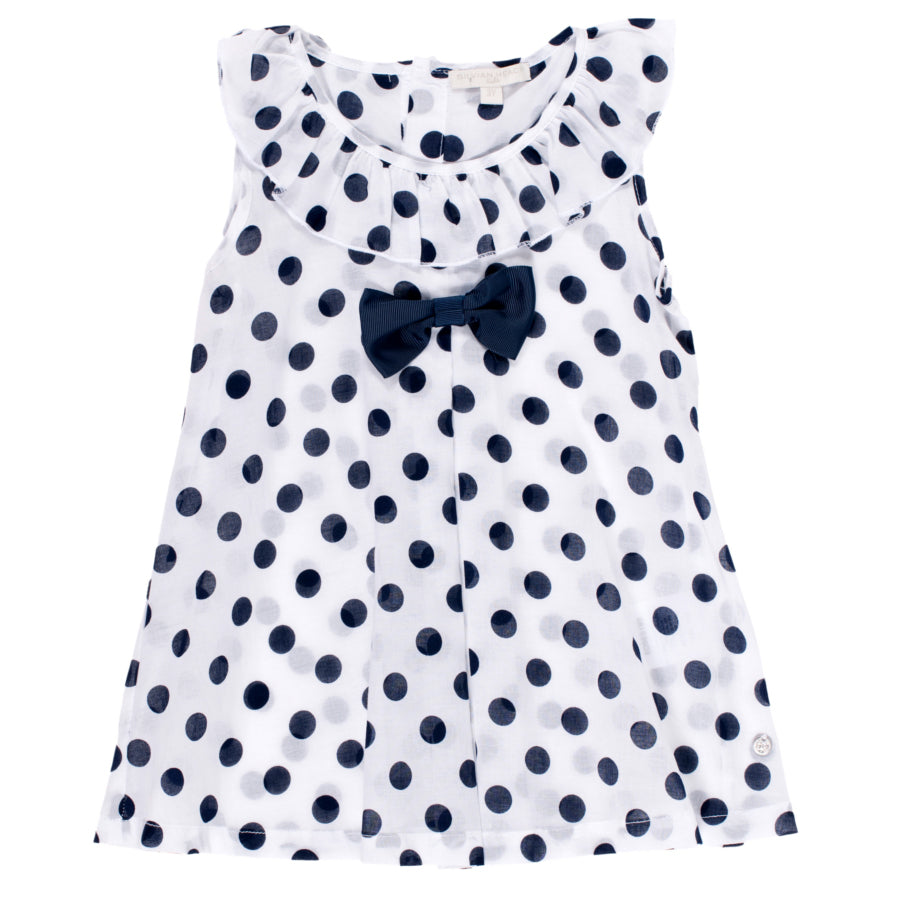 Blouse de la ligne vêtements fille Silvian Heach Kids ; motif à pois bleus
  sur fond blanc, appl...