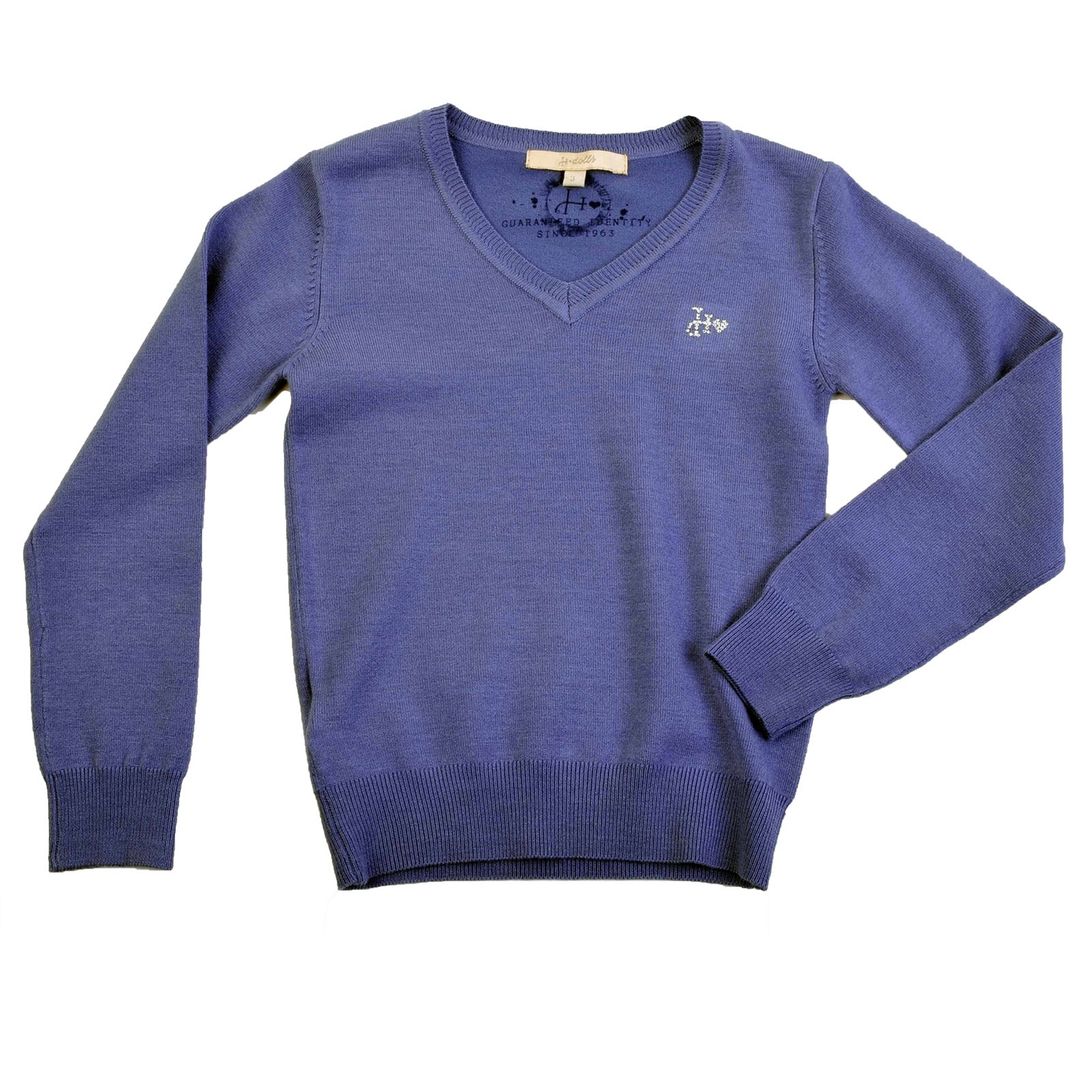 Pull basique de la ligne vêtements fille Silvian Heach avec col en V, application de petits stras...