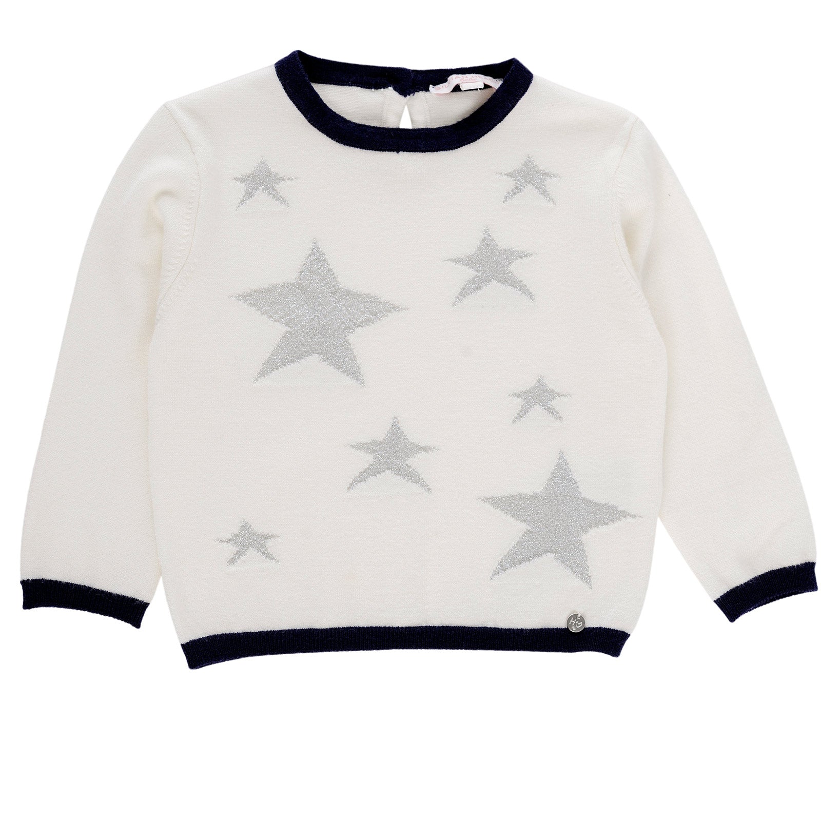 Pull de la ligne vêtements fille Silvian Heach Kids, motif étoiles en lurex et finitions contrast...