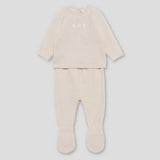 Completo neonata color crema con maglia a maniche lunghe e pantalone con piedini
