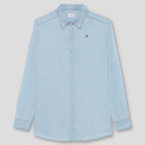 Camicia denim celeste manica lunga con colletto a bottoni e logo piccolo monocromatico