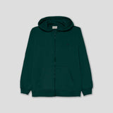 Felpa verde con zip frontale e cappuccio, tasche e polsini elasticizzati