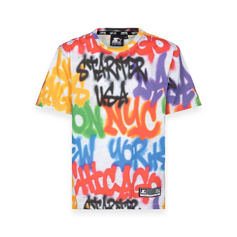 
T-shirt de la ligne de vêtements pour enfants Starter, avec un motif writers all-over, dans des ...