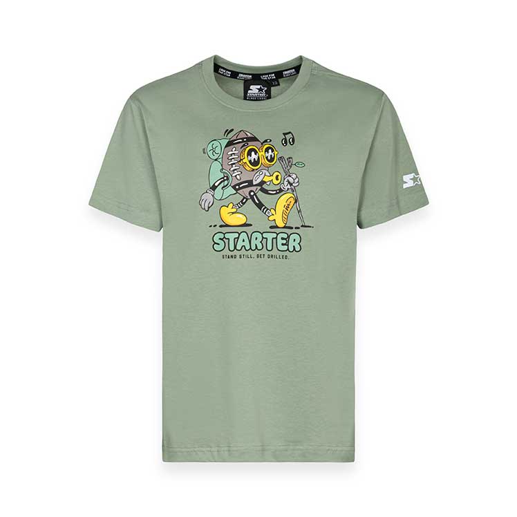 
T-shirt de la ligne de vêtements pour enfants Starter, avec un petit logo sur la manche et une i...