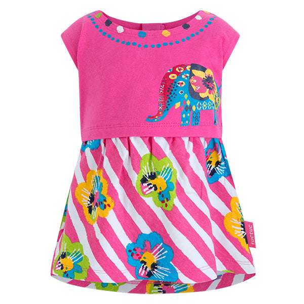 Robe en jersey de la ligne de vêtements pour fille Tuc Tuc, avec une jupe ample en bas à rayures....
