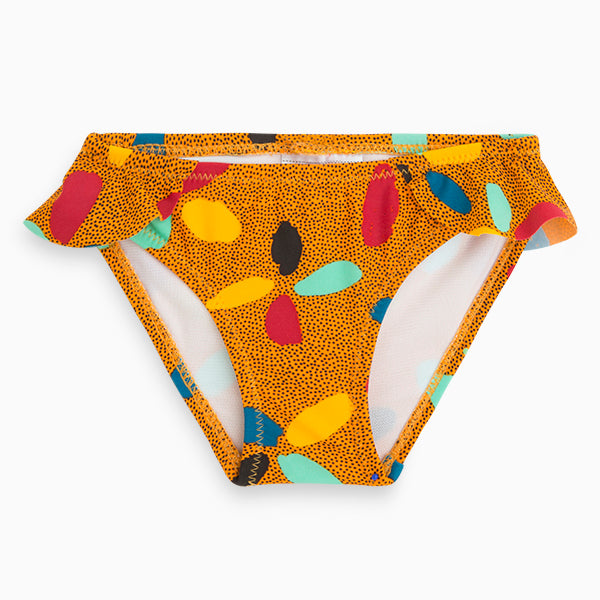 Maillot slip, de la ligne fille mer Tuc Tuc, avec un motif multicolore, et des volants appliqués ...