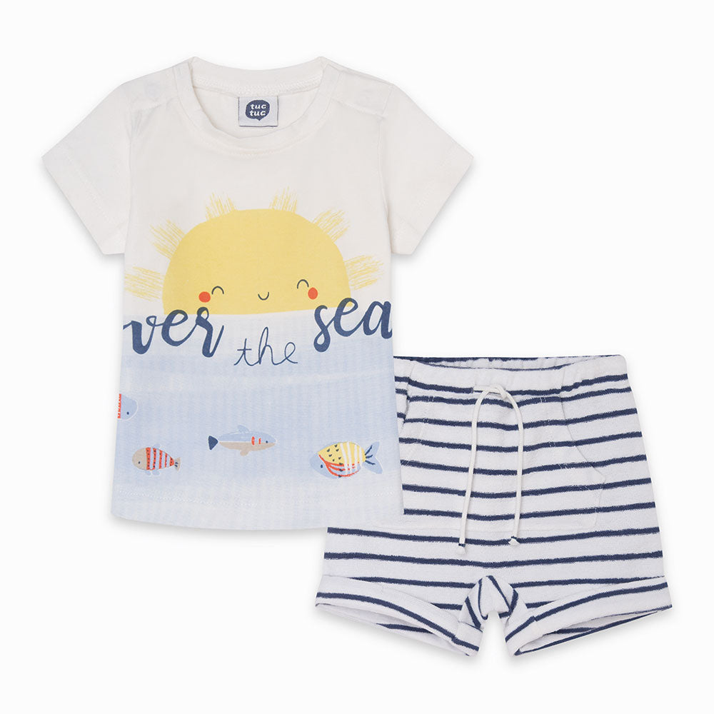 Complet ensemble 2 pièces de la Ligne Vêtements Enfant Tuc Tuc composé d'un short à rayures et d'...