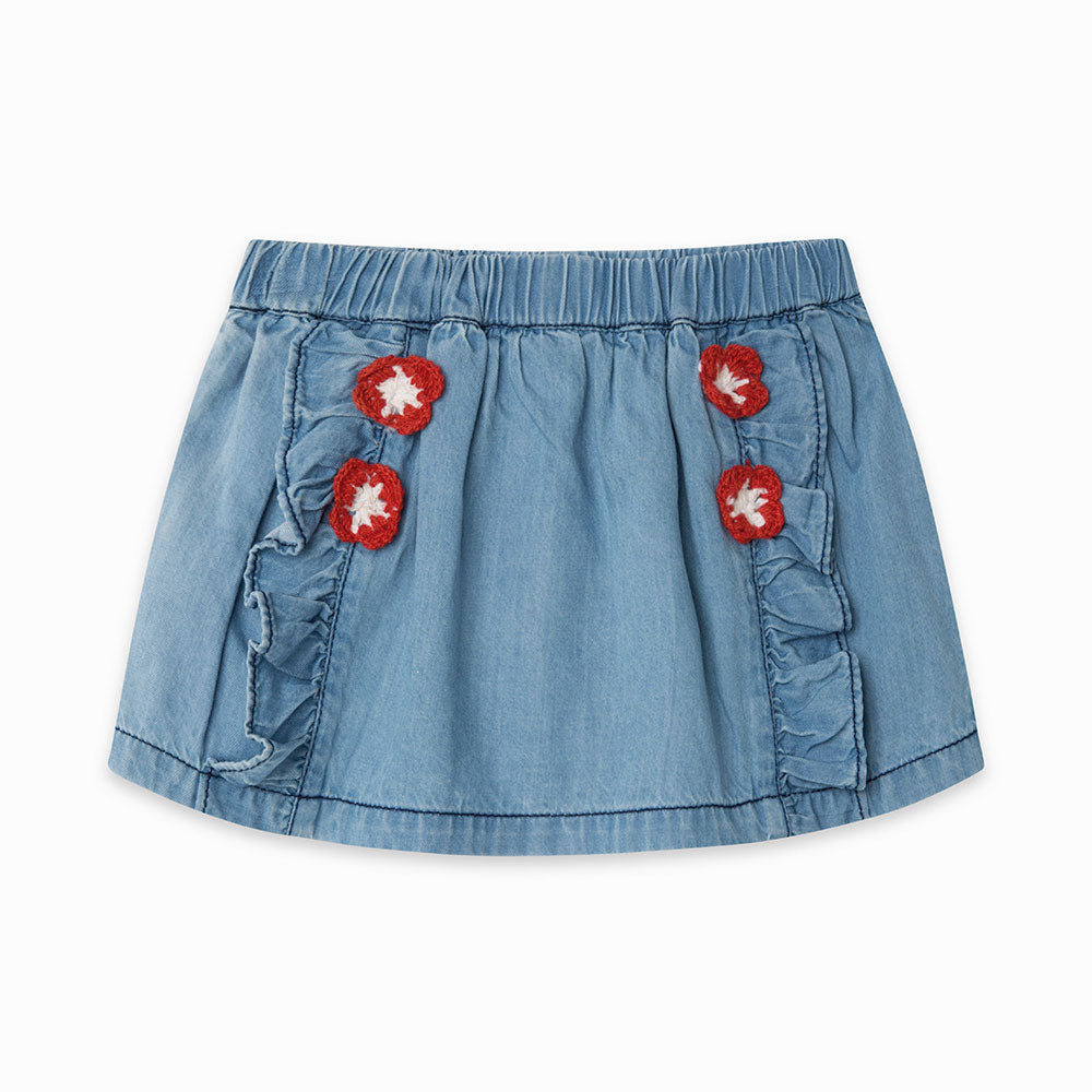 Jupe de la Ligne Vêtements Fille tuc Tuc en denim léger avec élastique à la taille et petites fle...