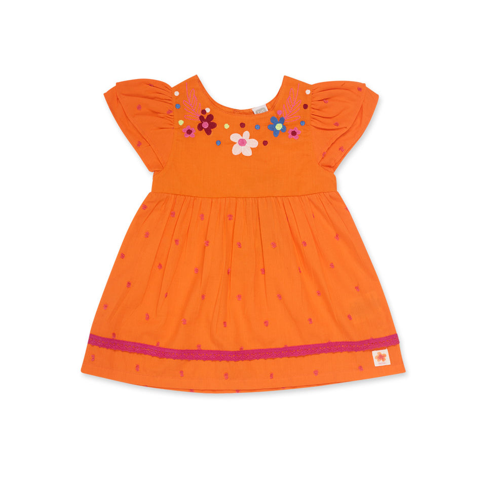 Dress from the Tuc Tuc Girls' Clothing Line, made of poplin with colorful flower embroidery on th...