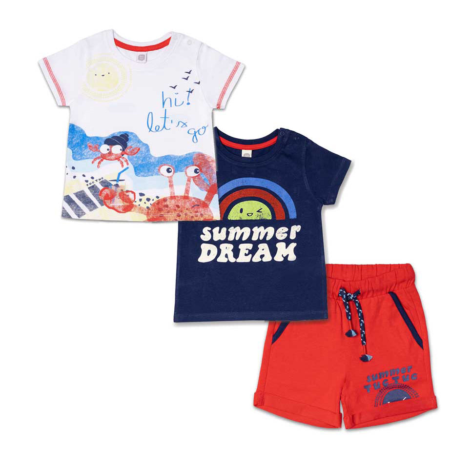 Completo de la Ligne Vêtements Enfant Tuc Tuc, composé de deux t-shirts colorés avec des imprimés...