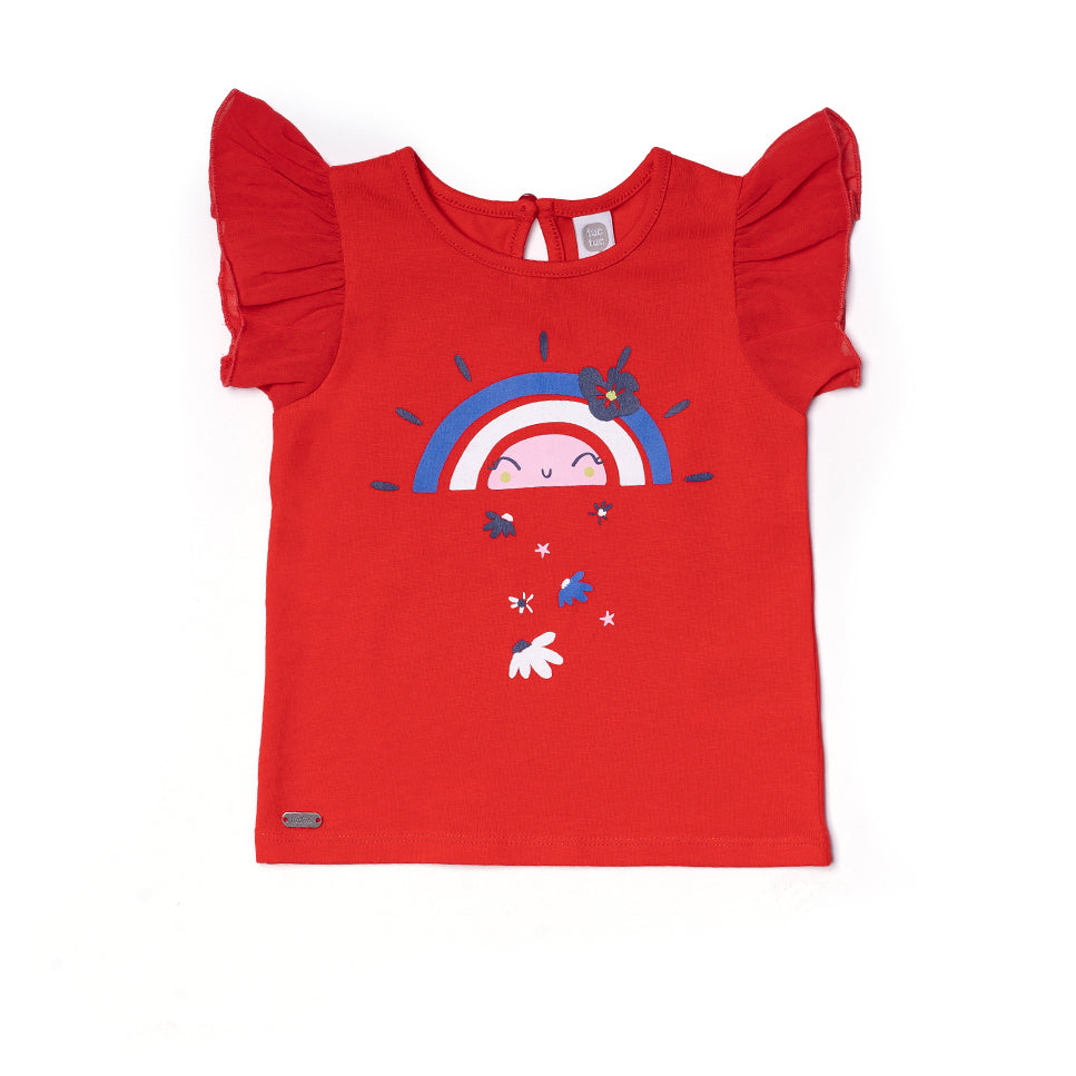 Top of the Line Girls' Clothing Tuc Tuc, with ruffles on the shoulders and a colorful print on th...