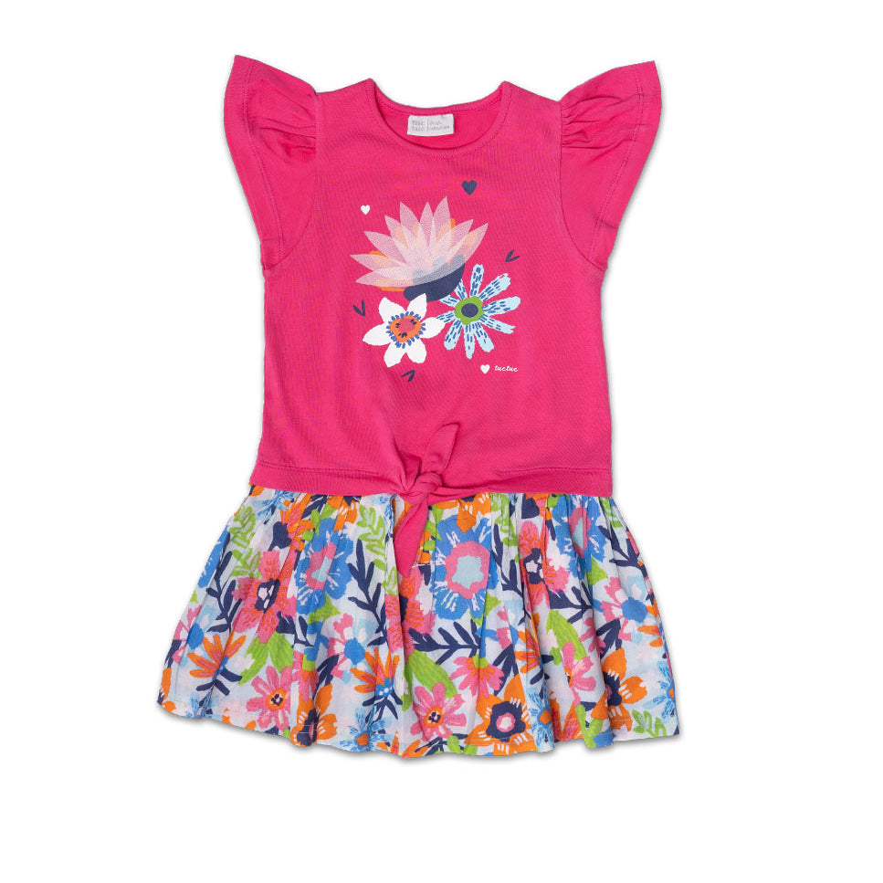 Robe de la Ligne Vêtements Fille Tuc Tuc, avec manches bouffantes et imprimé coloré sur le devant...