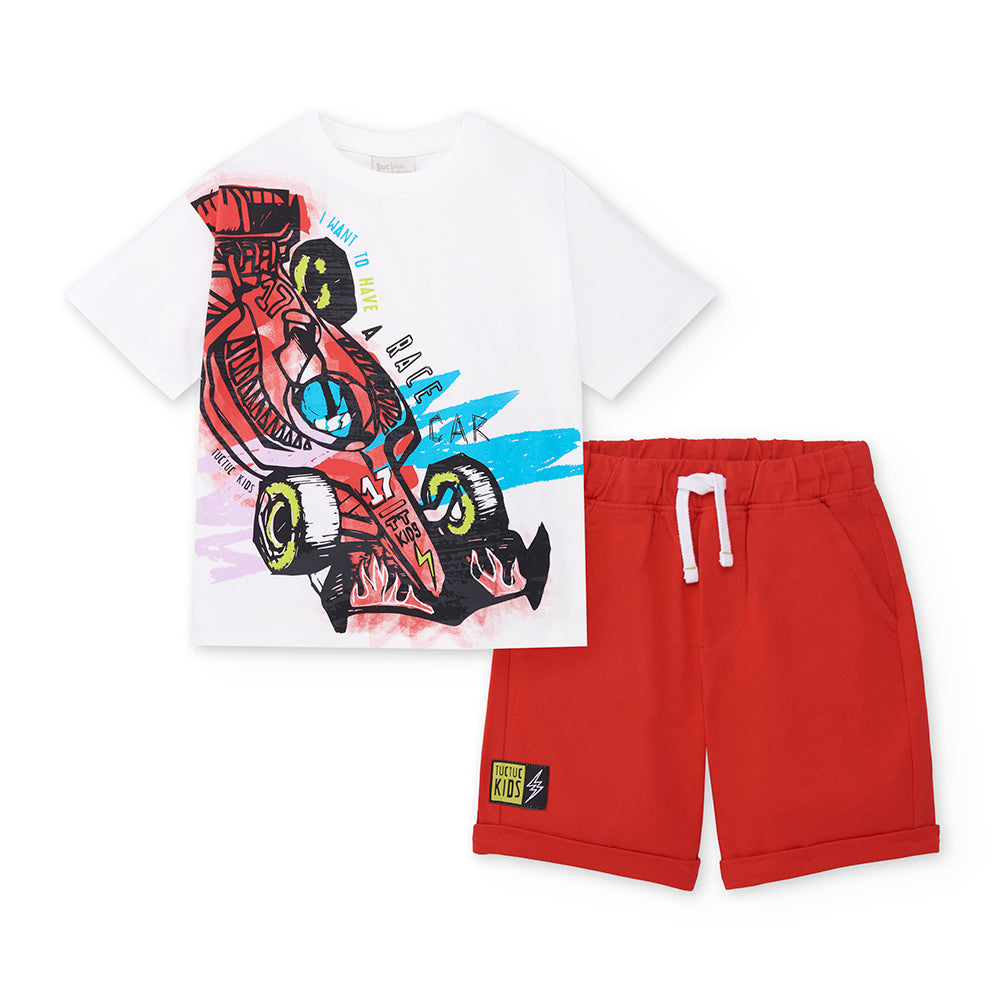 Two-piece sporty set from the Tuc Tuc Children's Clothing Line, featuring a colorful print on the...