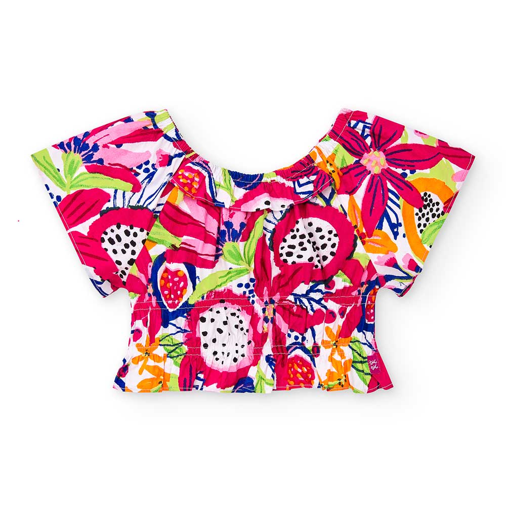 Top en popeline de la Ligne Vêtements Fille Tuc Tuc, avec encolure bateau et élastique à la taill...