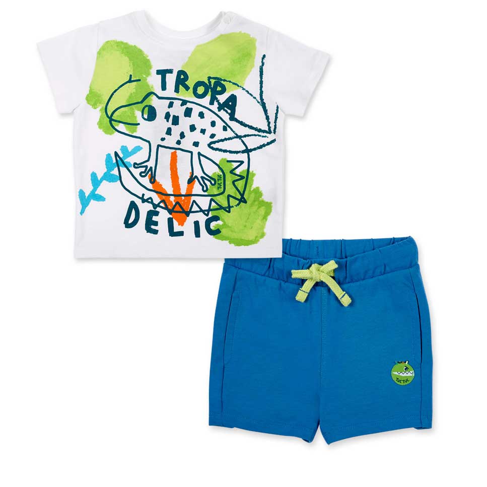 Complet deux pièces de la Ligne Vêtements Enfant Tuc Tuc, avec un short uni et un t-shirt avec de...