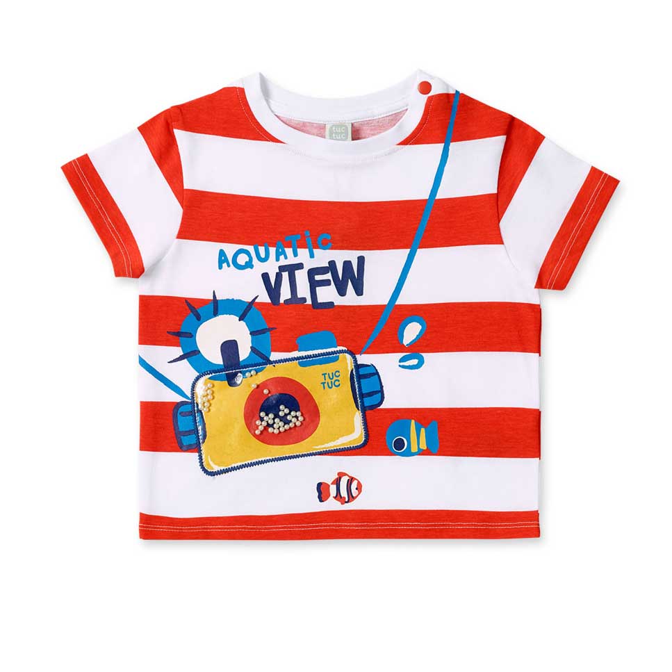 T-shirt de la Ligne Vêtements Enfant Tuc Tuc, à manches mi-longues avec motif à rayures et applic...