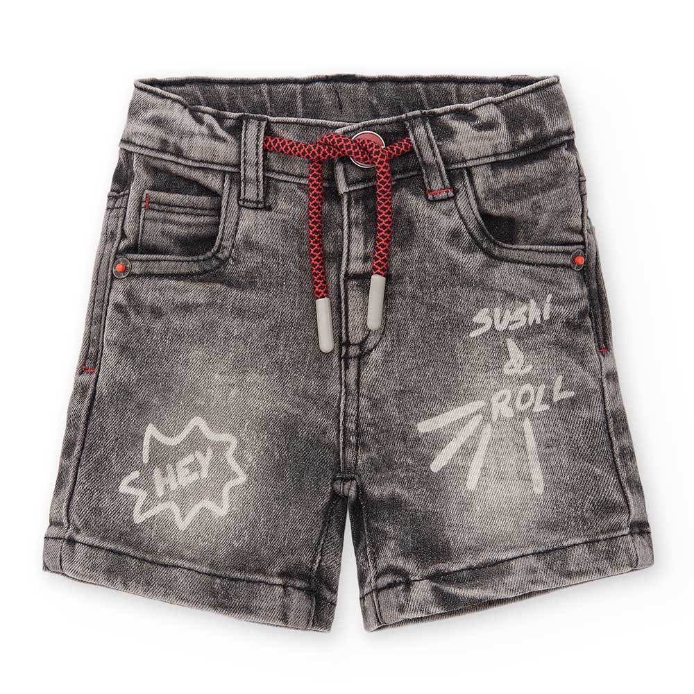 Pantalons courts de la ligne Vêtements enfant Tuc Tuc, en denim, avec revers en bas et cordons à ...