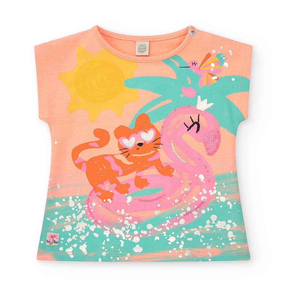 T-shirt de la Ligne Vêtements Fille Tuc Tuc, avec boutons-pression sur l'épaule et impression col...