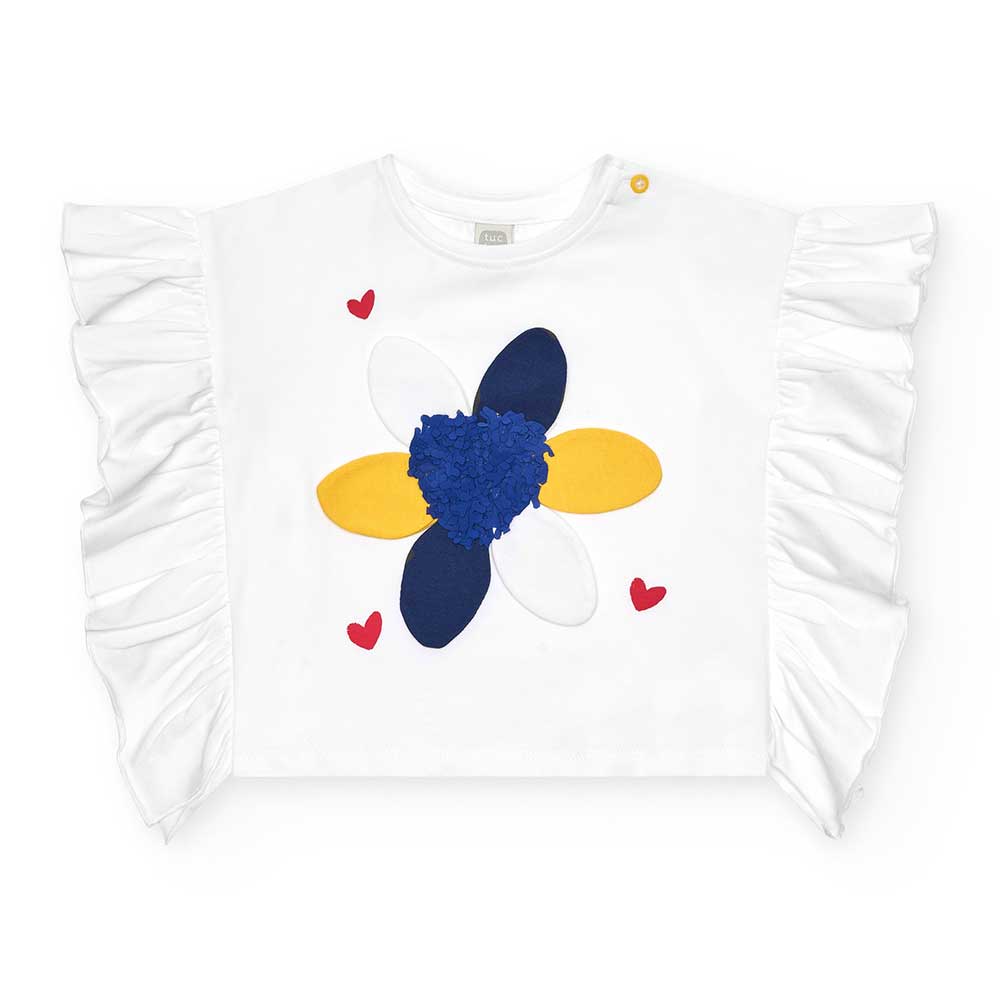 Tuc Tuc Girl's Clothing Line T-shirt, with stripes on the sides and a fabric flower appliqué on t...