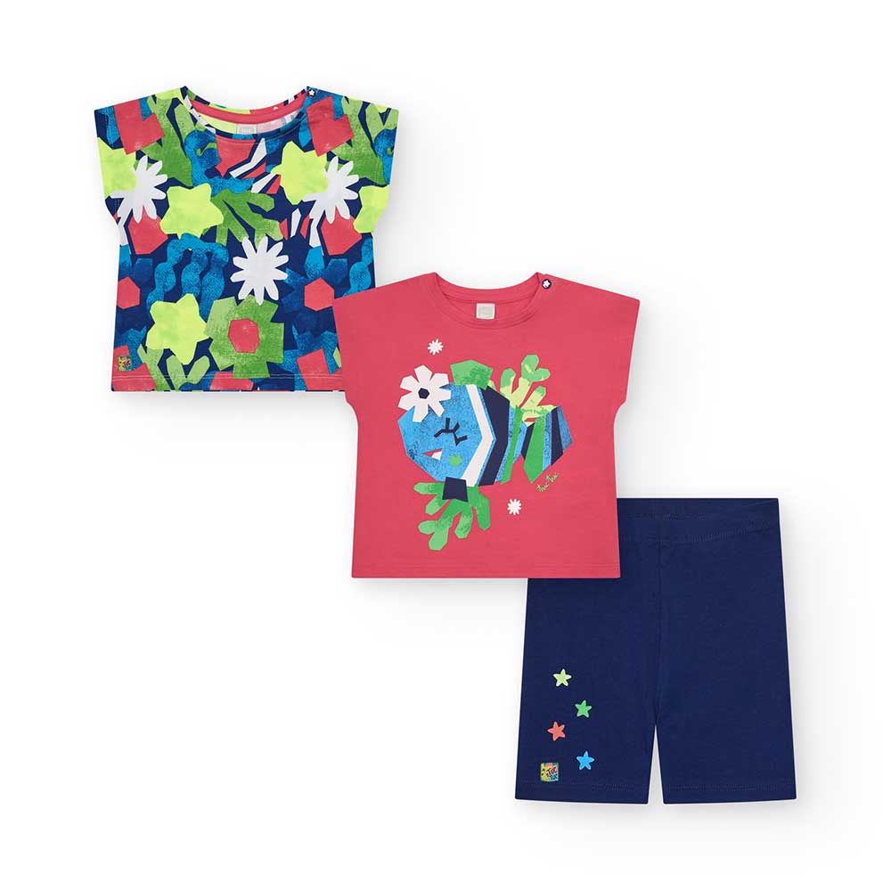 Complet de la ligne Vêtements Tuc Tuc pour fille, composé d'un short et de deux t-shirts à motifs...