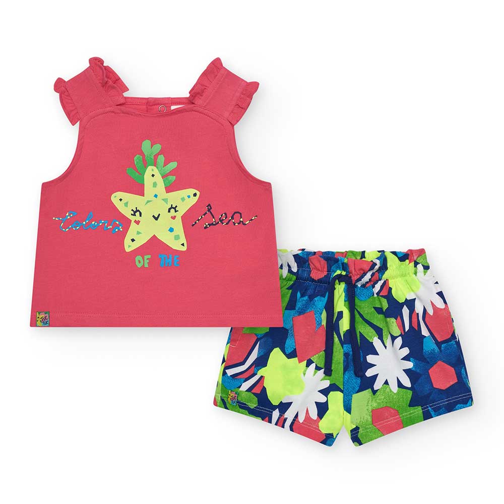 Completo mare della Linea Abbigliamento Tuc Tuc Bambina, composto di pantaloncini e canotta con s...