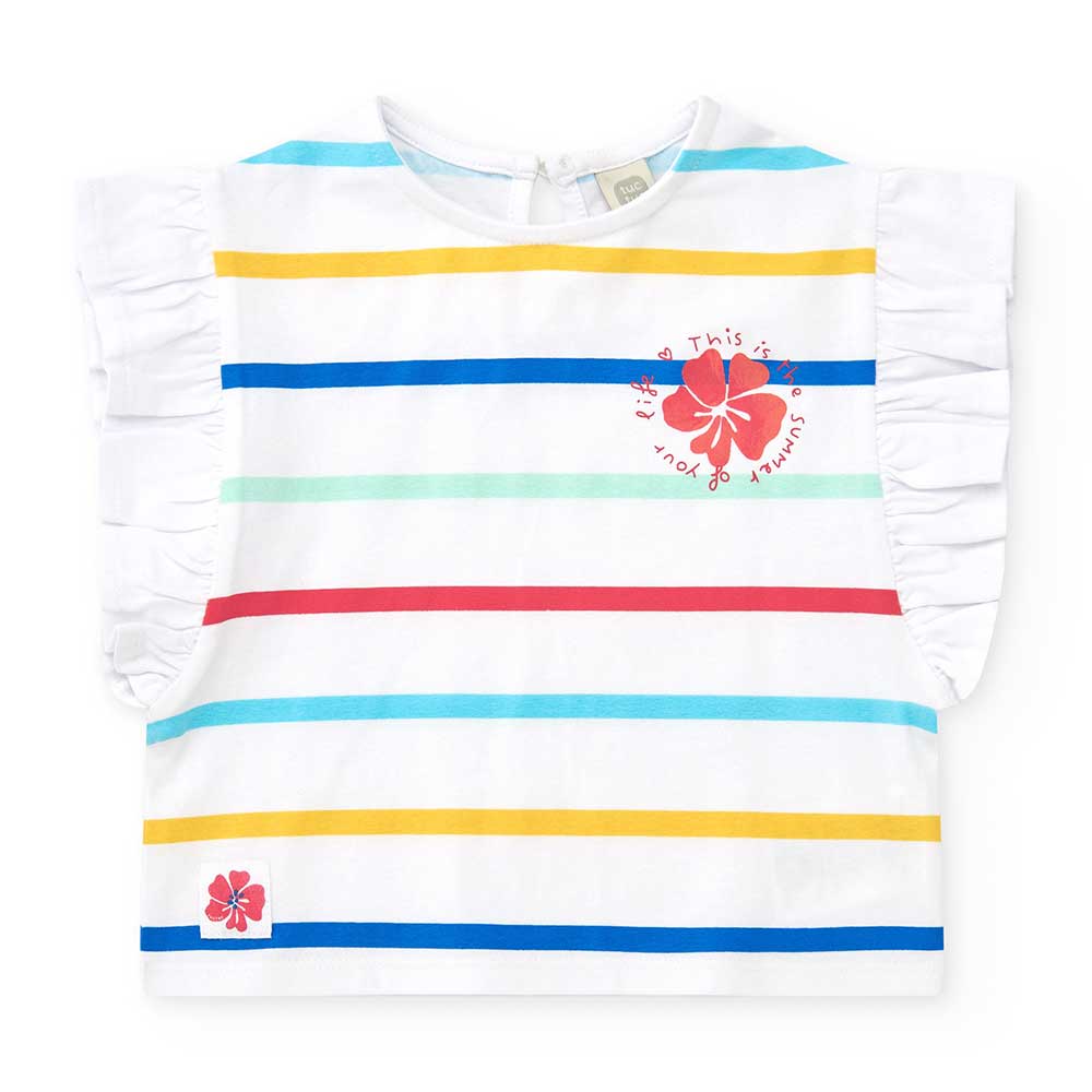 Maglietta della Linea Abbigliamento Bambina Tuc Tuc, con fantasia a righee rouges alle maniche.Co...